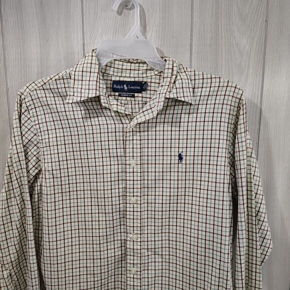 Ralph Lauren Button Down Checks Cream Green Red Yellow Classic Fit Size M Soft - Picture 2 of 9